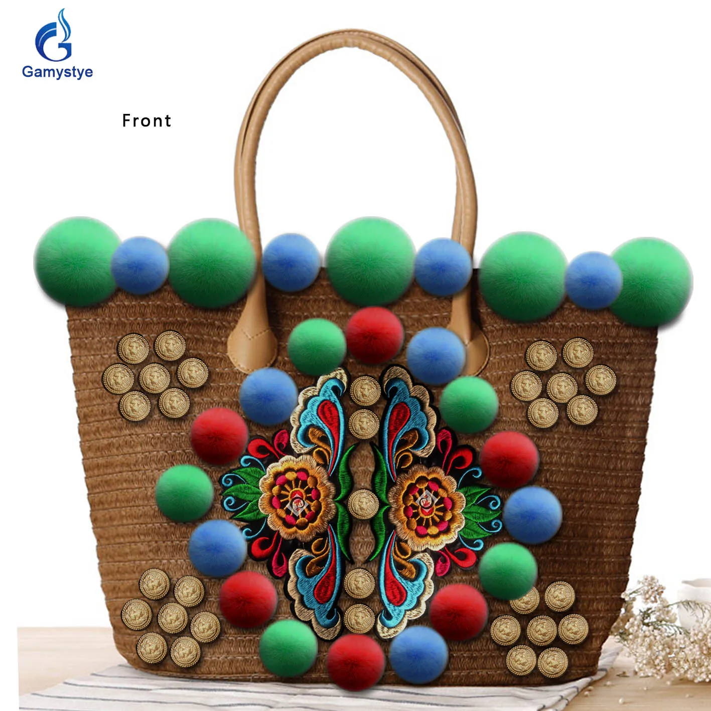 Art Hand-Make Hairball Customize Totes Ladies purses and handbags Messenger Clutch Totes Weaving Hairball Straw Bags Travel