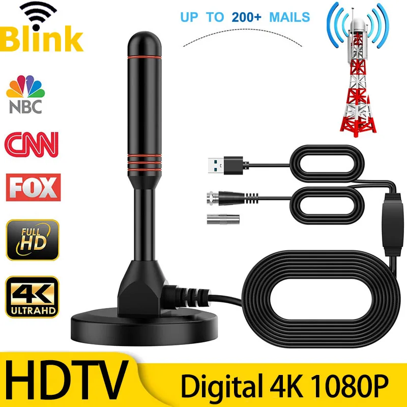 Home Portable Digital TV Antenna VHF/UHF Amplifier 4K Free HD Channels Indoor DVBT ATSC Booster High-Range Satellite TV Receiver