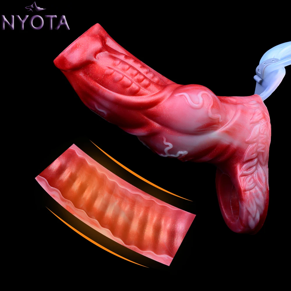 NYOTA Сквиртинг собака звено с кольцом против падения рукав для пениса удлинитель