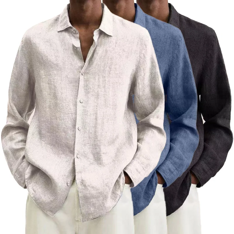 

Plain Blouse Shirts Long Sleeve Cotton Linen Baggy Casual Button Men's Tops Men's Shirts Solid Color Comfortable Office Leisure