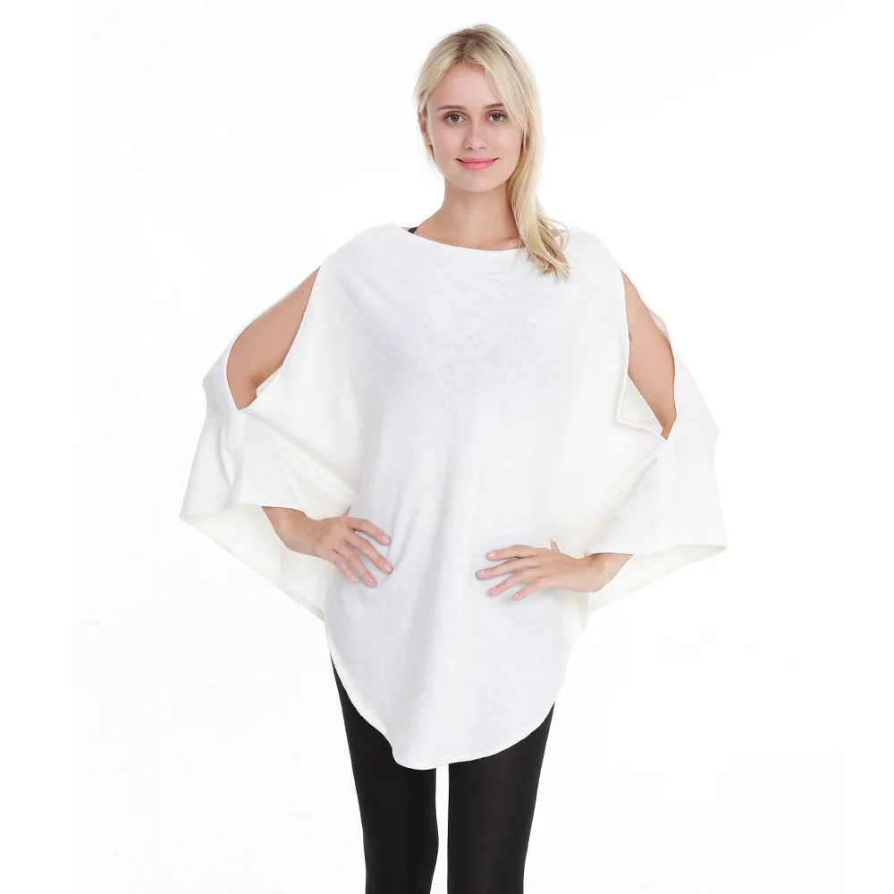Spring Autumn New Women Top Pullover Off Shoulder Cape Versatile Knitted Shirt  Fashion Street Poncho Lady Capes White Cloaks
