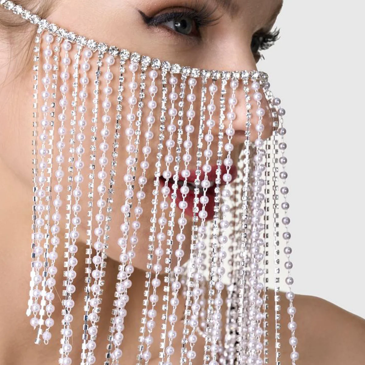 Stonefans новая жемчужная маска с бахромой и стразами повязка на голову для лица