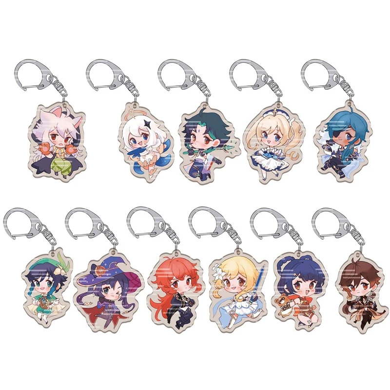 

1pcs Anime Genshin Impact Keychain Pendant Zhongli Decoration Diluc Venti Paimon Keychain Base Acrylic Stands Keyring Gift