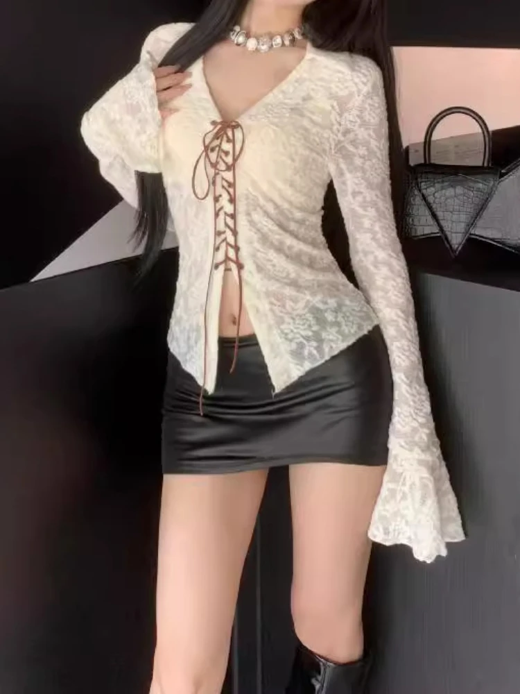 Кружевная жаккардовая блузка для женщин облегающая приталенная туника рубашки