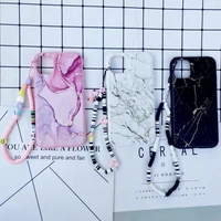 marble case for iphone 13 11 12 pro max xs max mini xr x 7 8 plus se2020 soft silicon cover chain beads pendant hand strap case
