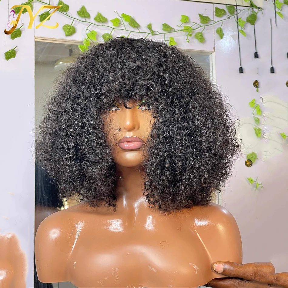 

Afro Kinky Curly Human Hair Wig With Bangs Brazilian Hair Human Natural Afro Wig 180% Density Human Hair Wigs For Women On Sale