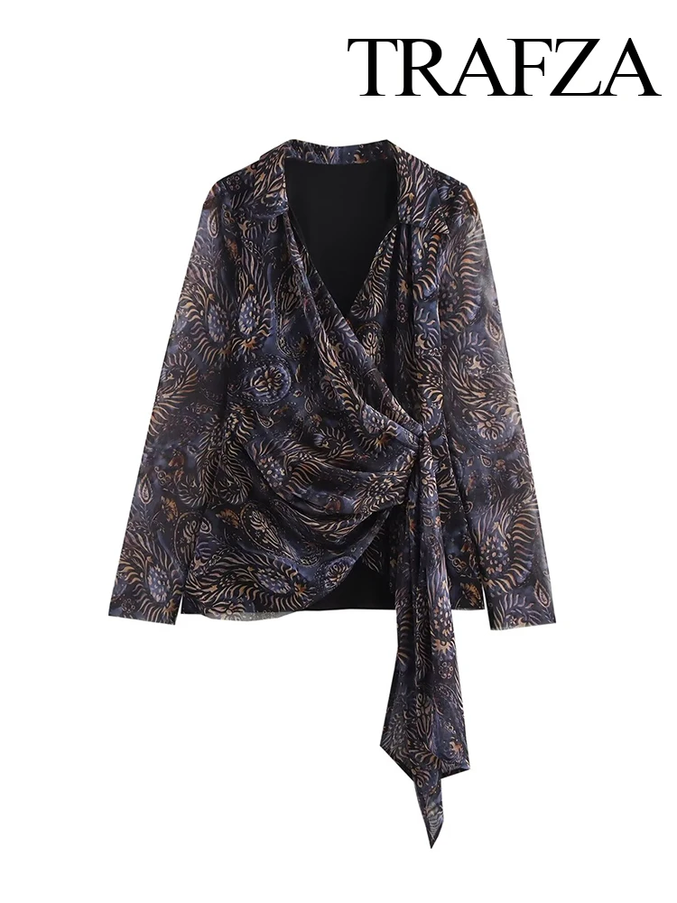 TRAFZA женская тюлевая юбка с принтом комплект из 2 предметов винтажная рубашка