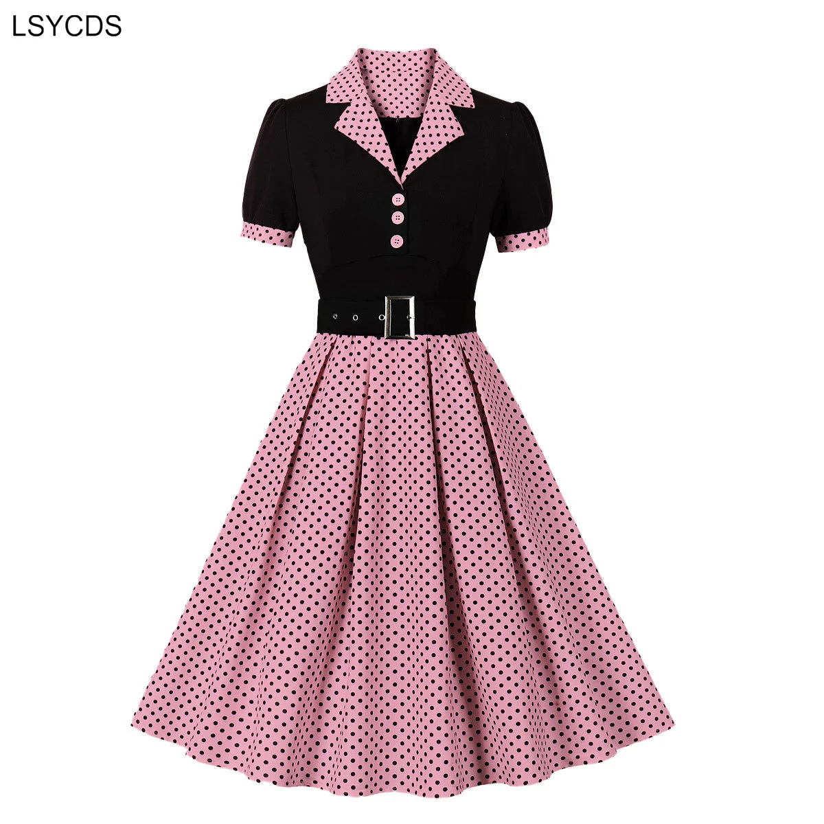 LSYCDS женское летнее винтажное платье с высокой талией и поясом короткими рукавами