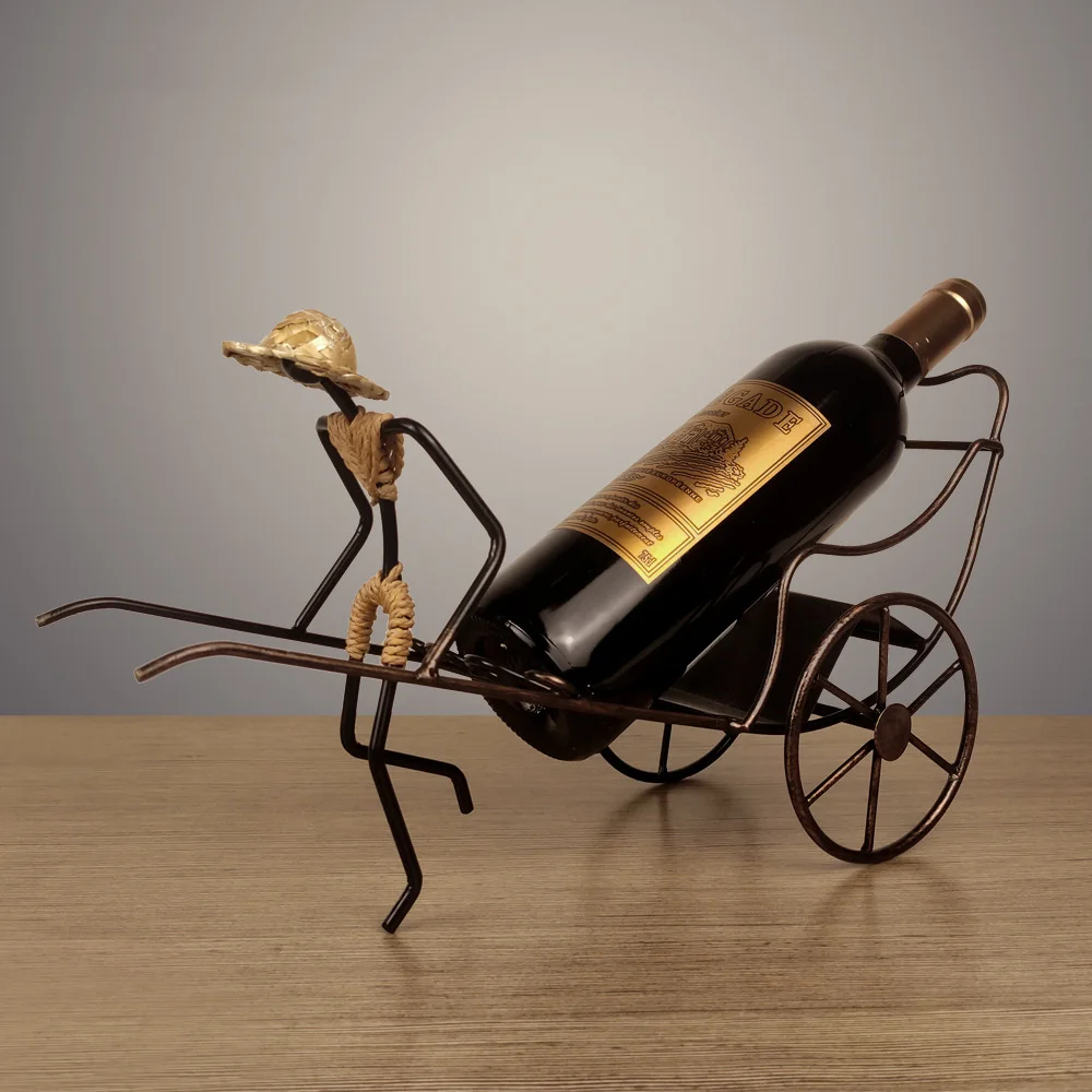 

Estilo nostálgico rickshaws vinho cremalheira retro ferro arte vinho suporte da garrafa de exibição rack prateleira barra casa