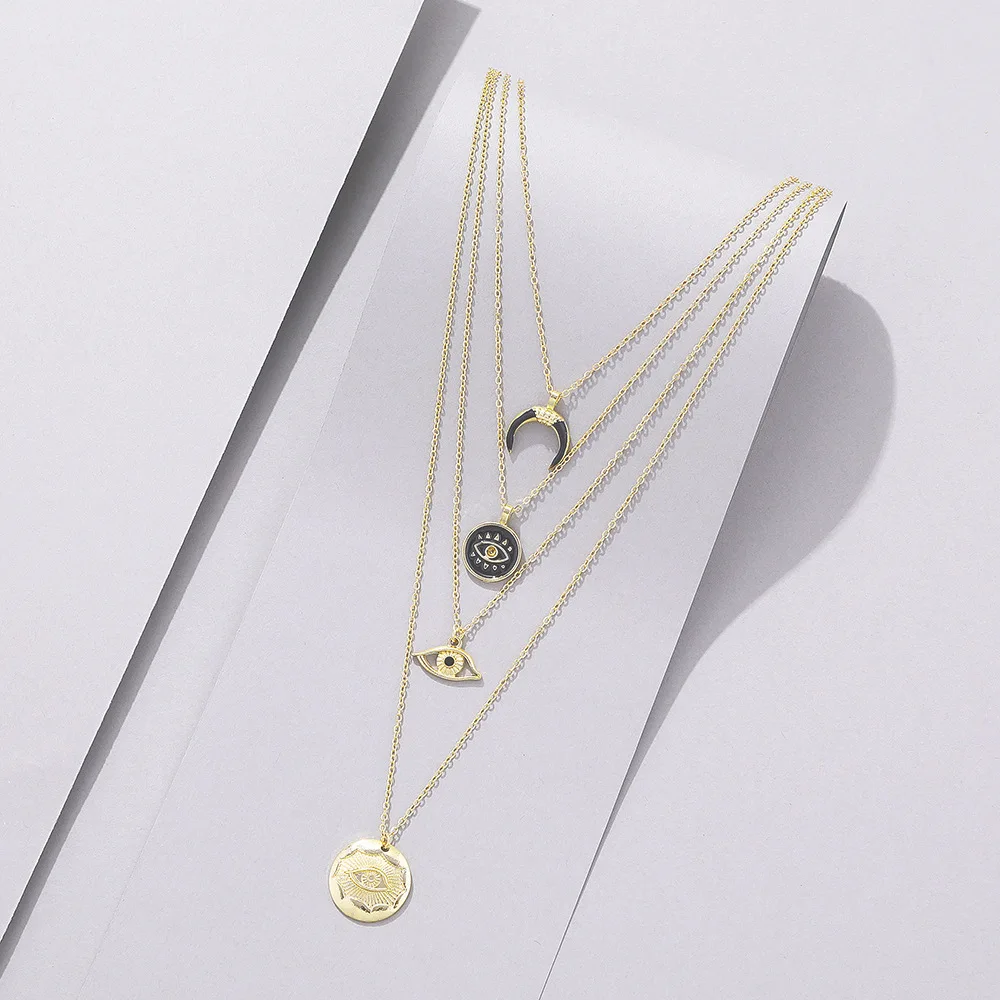 

Retro Eye Coin Pendant Necklace For Women Fairy Multi-layer Layer Chains Choker Ladies Neck Jewelry Simple Party Gifts