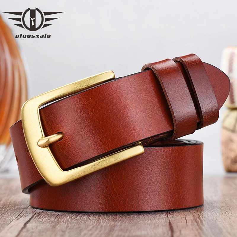 

Tongue Brass Pin Buckle Belts For Men Cowhide Genuine Leather Mens Belts Casual Luxury Designer Brand Cowboy Ceinture Homme G602