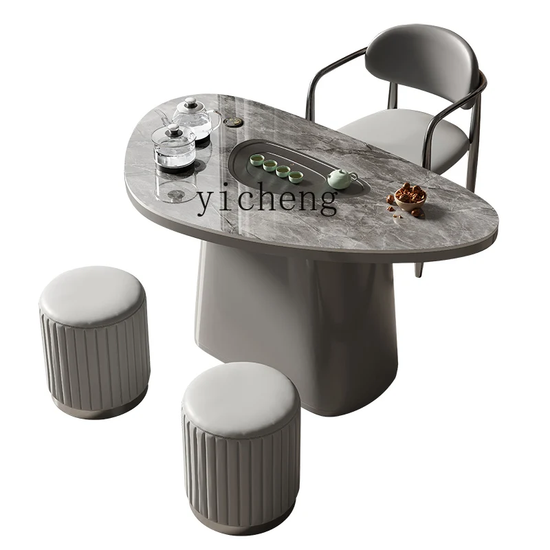 

XL Light Luxury Balcony Table-Chair Set Kettle Integrated Stone Plate Tea Making Table