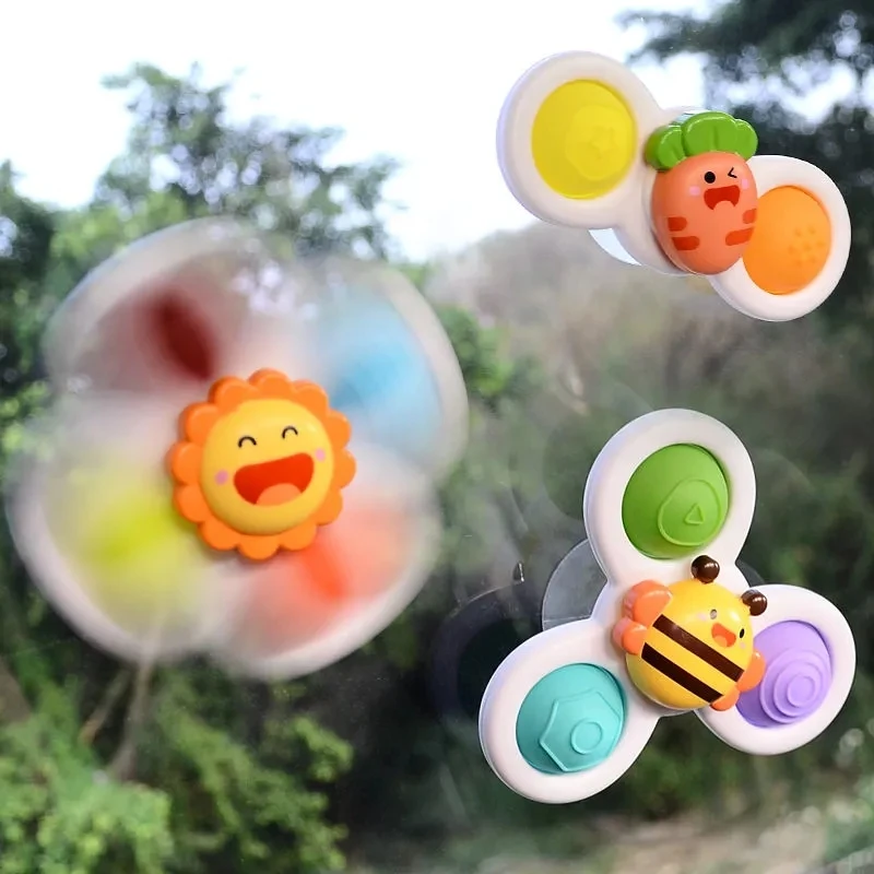 3PCS Suction Cup Spinner Toy for Baby Sensory Toys Infant Rattle Spinning Top Bath Toys Birthday Gift for Toddlers 1-3 Year Old