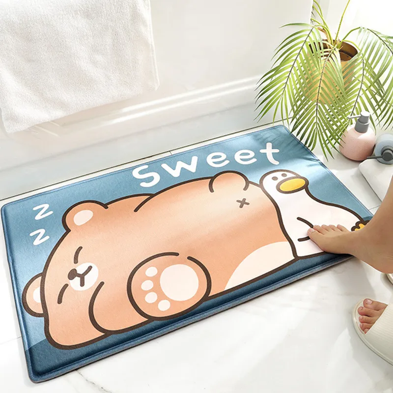 

50x80CM Cartoon Bathroom Absorbent Bath Mat Thickened Comfortable Rebound Foot Mat Shower Room Non-slip Door Mat Bath Rug