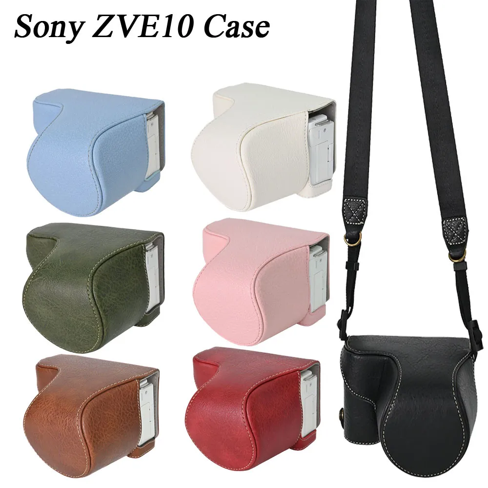 Фото Роскошная сумка для камеры Sony ZVE10, чехол из искусственной кожи для Sony ZVE10 ZV-E10, 16-50 мм, открытая батарея №1