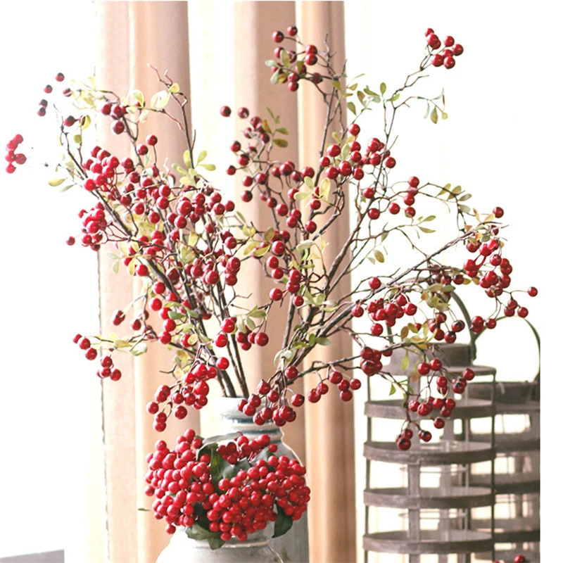 

Christmas Berry Red Berries Fake Flower New Year Lucky Fruit Decor Artificial Berry Branch Home Decoration Flower Arrangement