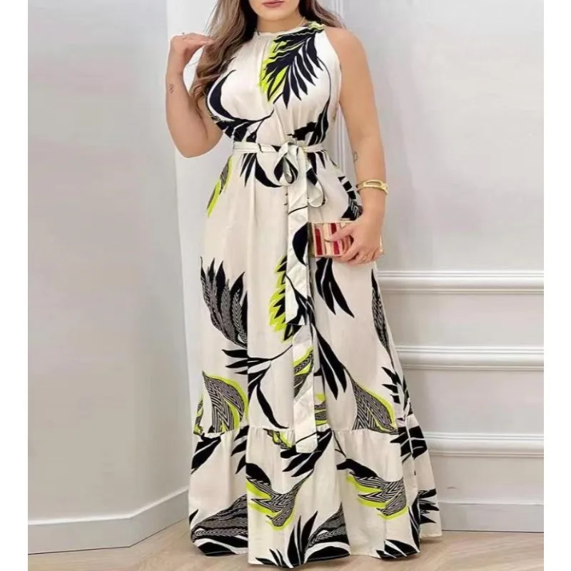 

Женское платье с круглым вырезом, длинное платье в европейском и американском стиле без рукавов, на шнуровке, весна-лето 2023