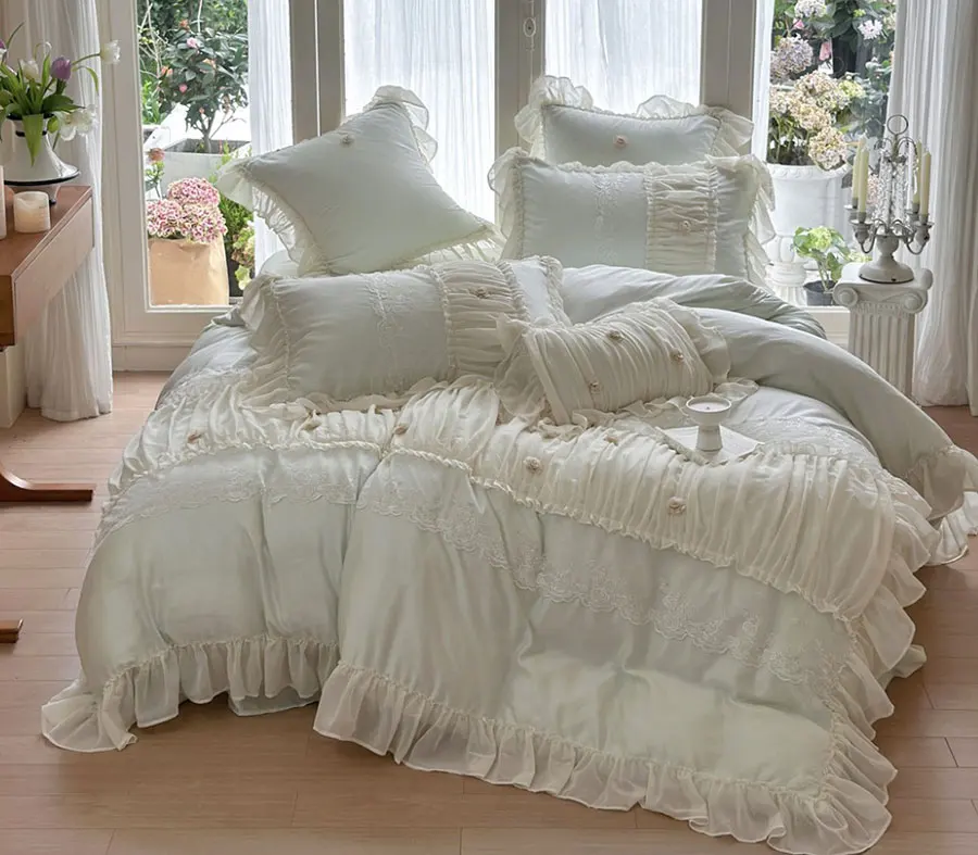 Романтический Комплект постельного белья для милых принцесс бежевая зеленая