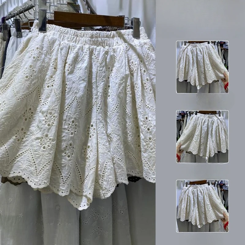Корейские летние короткие брюки с высокой талией дышащая кружевная отделка