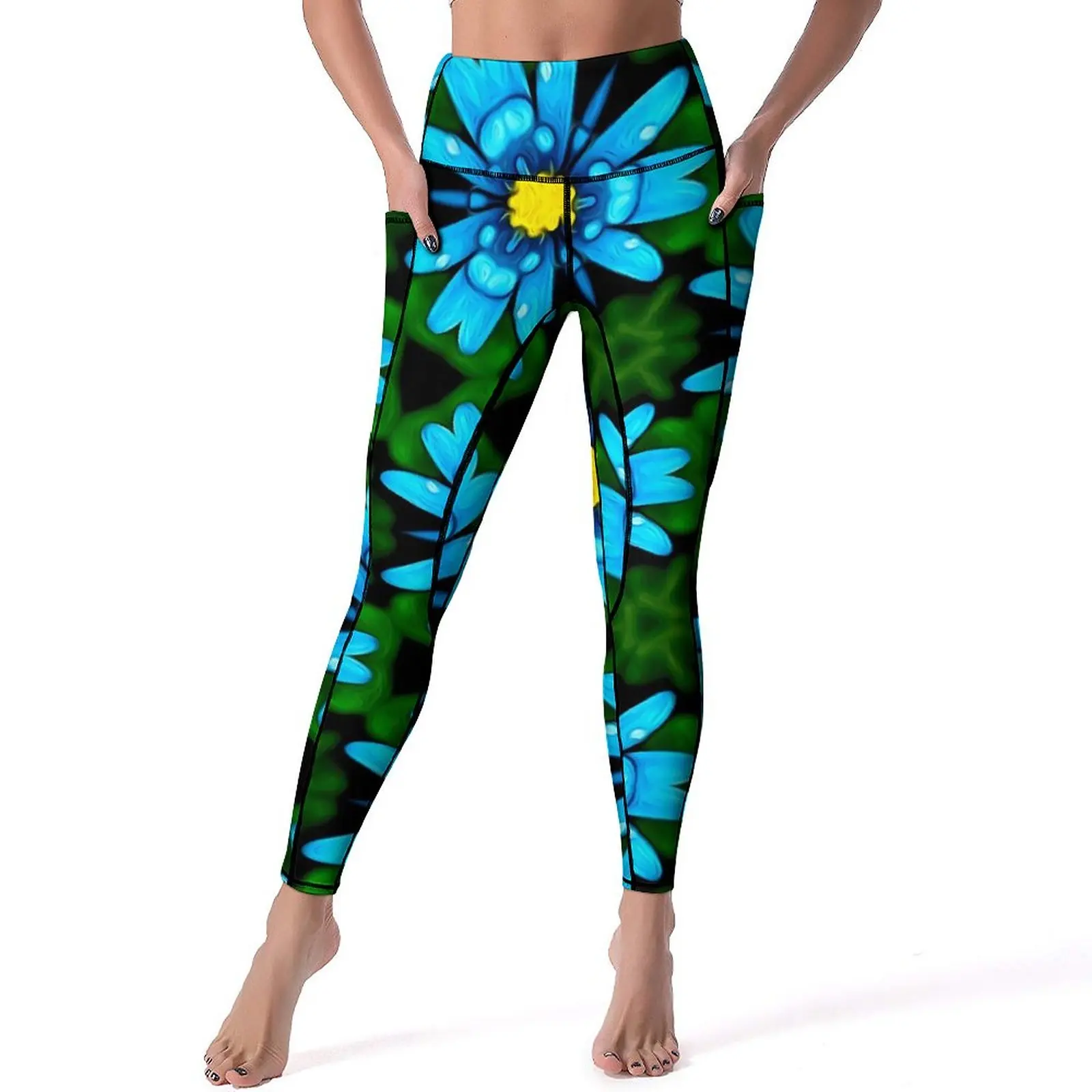 

Blue Daisy Leggings Beautiful Flower Print Fitness Running Yoga Pants High Waist Funny Leggins Elastic Graphic Sport Legging