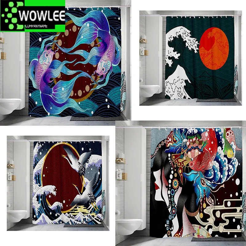 

Kanagawa Shower Curtainof Japanese Art Painting Wall Ukiyo-E Kanagawa Tapestries Bathing Decoration Bathroom Accessaries