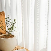 japan style hollow out tulle window curtain for bedroom white stripes curtain for living room sheer voile blinds home decor