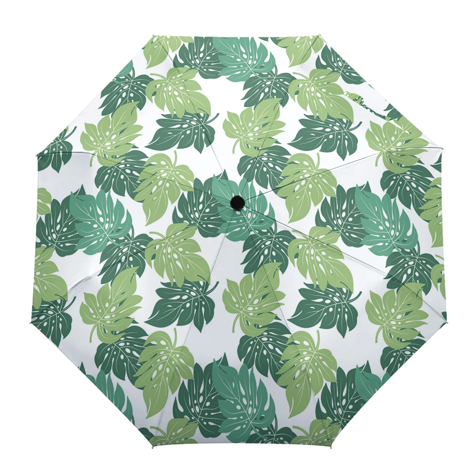 

Monstera Green Tropical Plant Large Fully-automatic Parasol Umbrella Foldable Eight Strand Umbrella for Adults Rain Umbrella