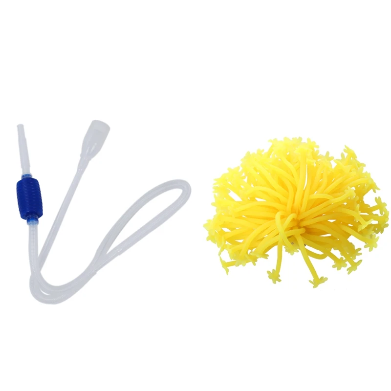 

Aquarium Siphon Vacuum Cleaner Fish Tank Water Pump & Aquarium Fish Tank Silicone Artificial Sea Plant Anemone Ornament