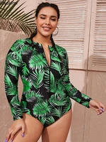 plus size l 4xl one piece swimsuit women long sleeve swimwear 2022 print zipper monokini tankini bodysuit bathing suit beachwear