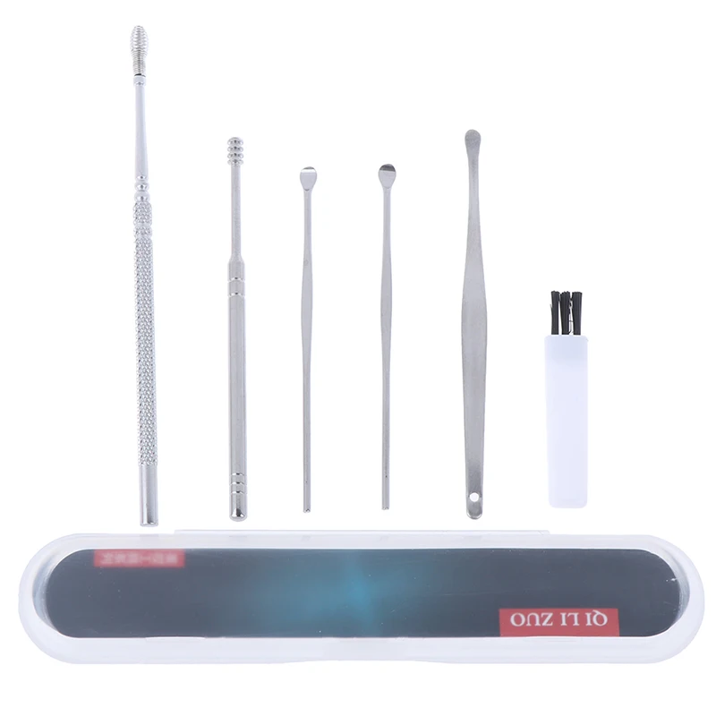 

6PCS/Set Ear Wax Pickers set Stainless Steel Earpick Wax Remover Curette Ear Pick Cleaner Ear Clean Tool With Case