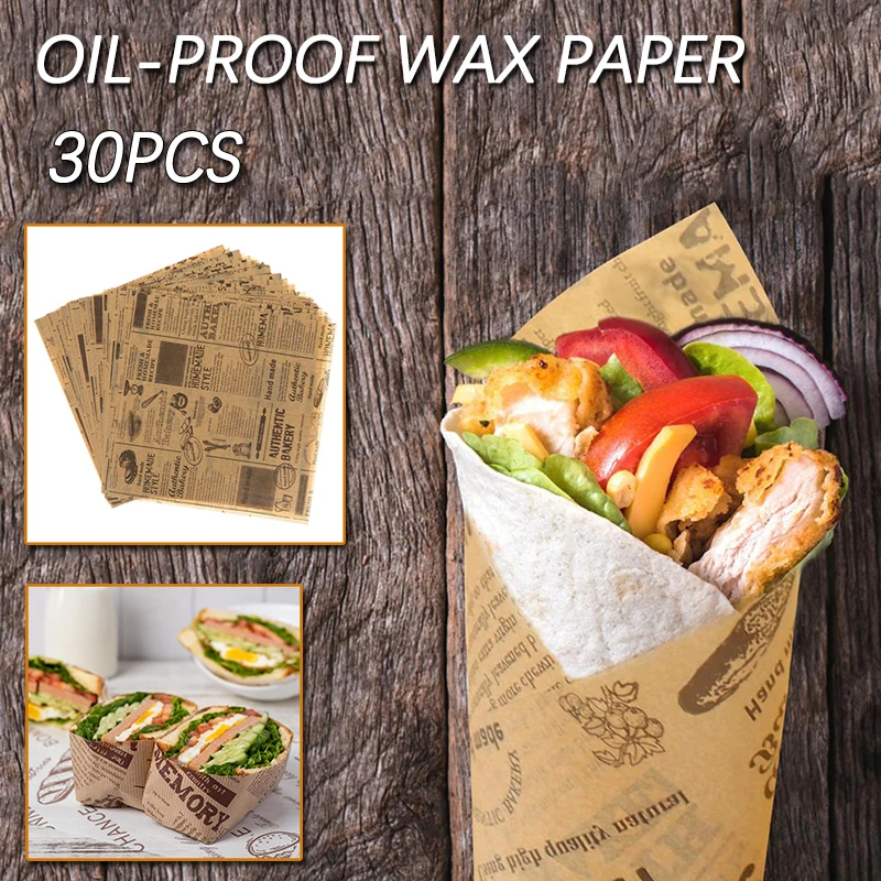 

30 листов маслостойкая вощеная бумага пергамент водонепроницаемая упаковка пищевых продуктов гамбургер картофель фри хлеб сэндвич бумага ...