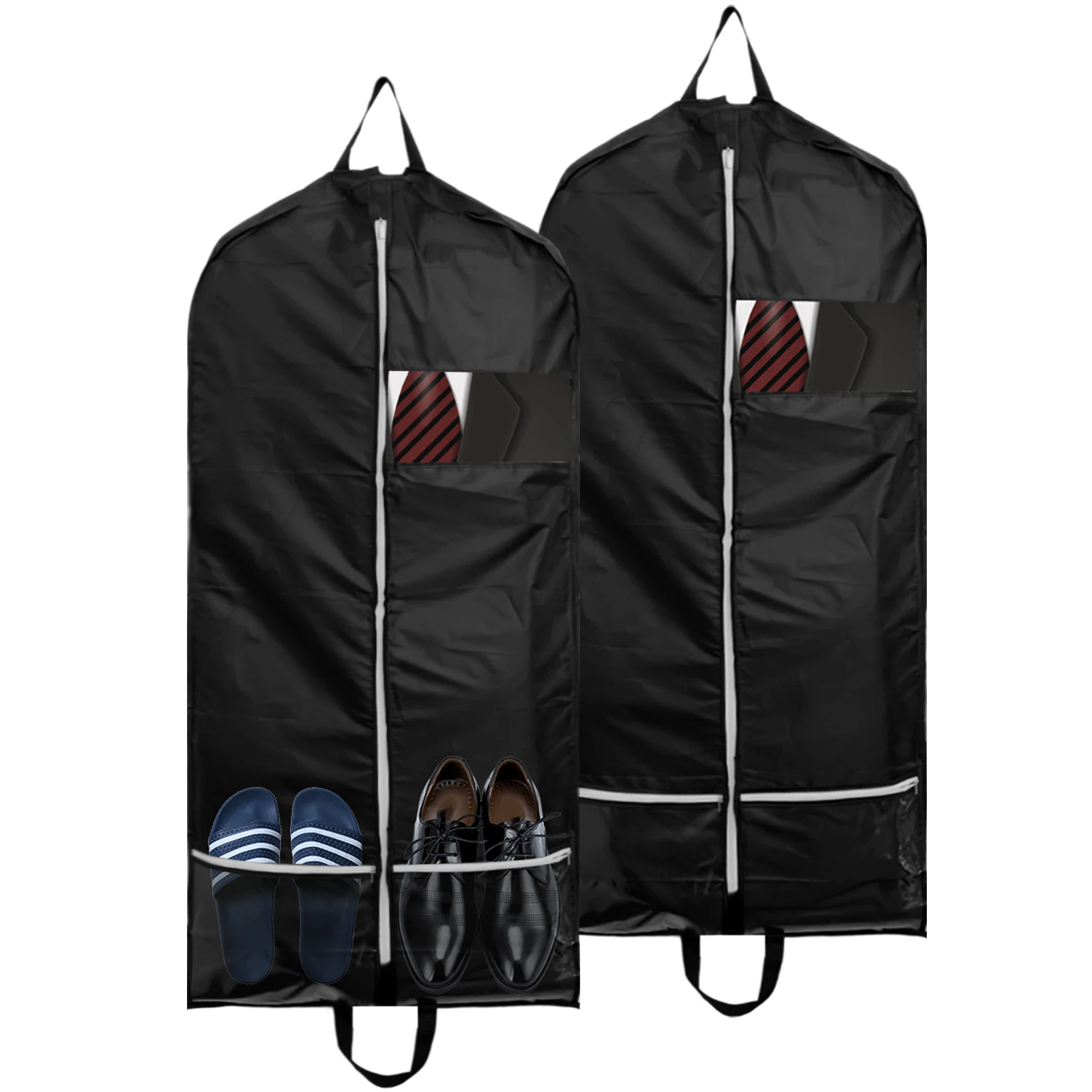 

2Pcs Garment Bags with Clear Window Pockets Foldable Garment Covers Bag Breathable Suit Carrier Bag with Handle Dustproof Cloth