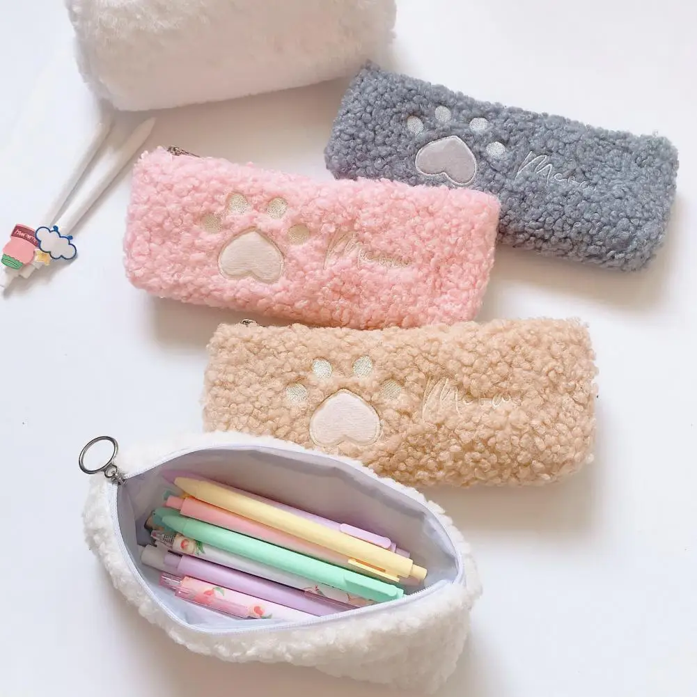

Pen Pouch Embroidery Washable Pencil Case Furry Student Pencil Bag Case