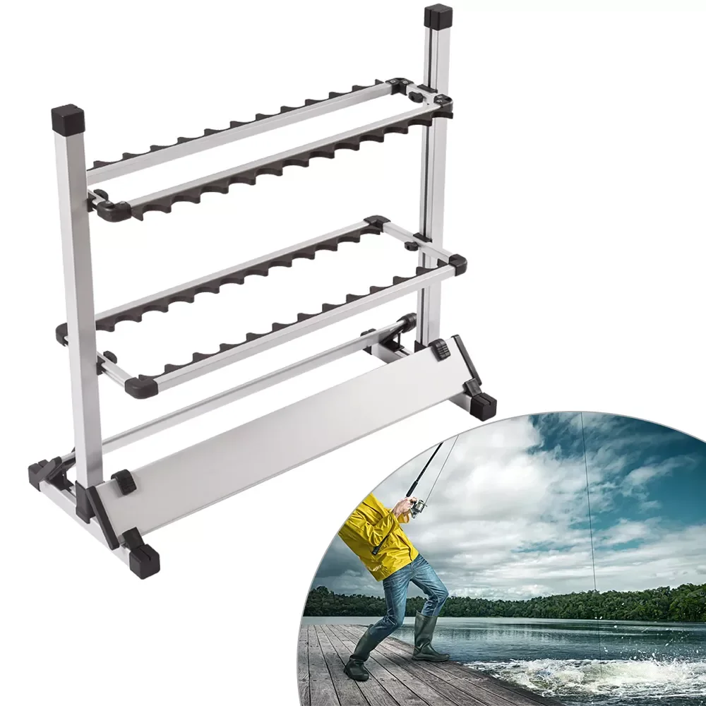 

NEW2023 Fishing Pole Holder Aluminum Alloy Organizer Rack Stand Storage 24 Rod Fish Rod Rack Storage Tool