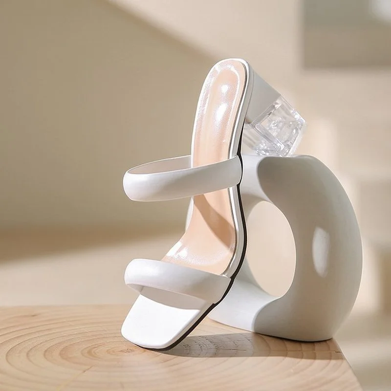 Womens Sandals Summer New Mules Shoes Fashion Woman Crystal Heel Slippers Casual High Heel Ladies Female Classics Modern Sandals