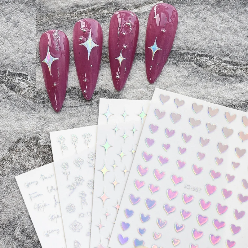 

Laser Nail Art Sticker Nail Slider Aurora Love Heart Butterfly Flower 3D Nail Art Decals Nail Decoration DIY Nail Art Supplies