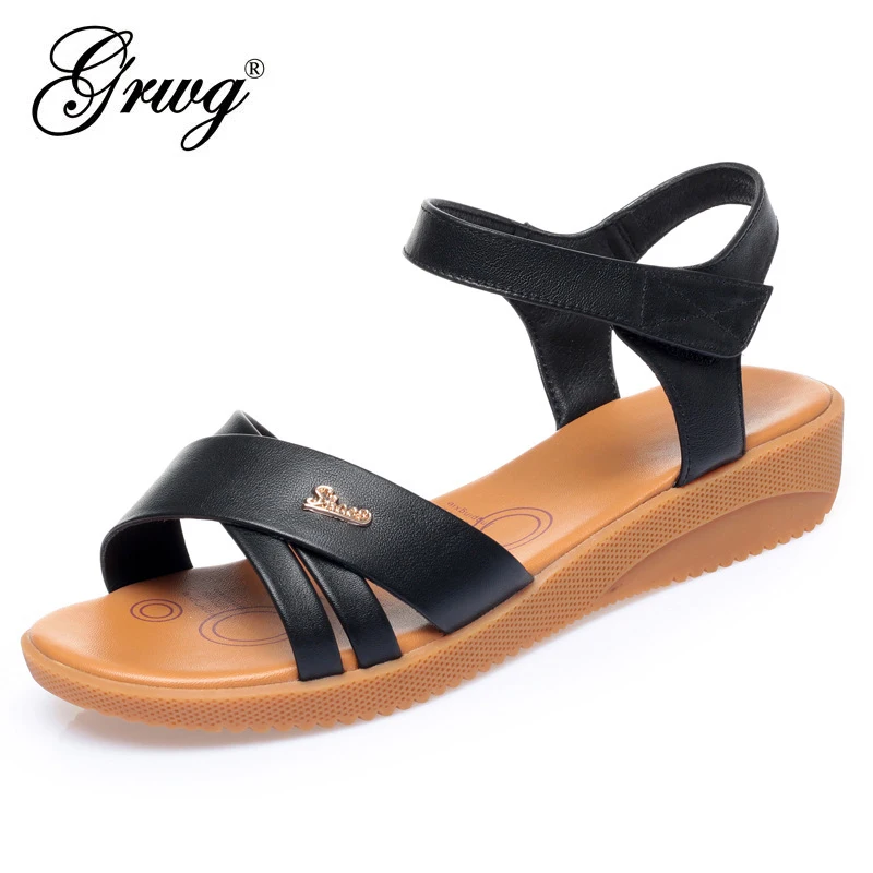 

GRWG Plus Size Women's Summer Shoes 2022 Comfort Casual Genuine Leather Ladies Wedge Sandals Female Platform Retro Sandalias