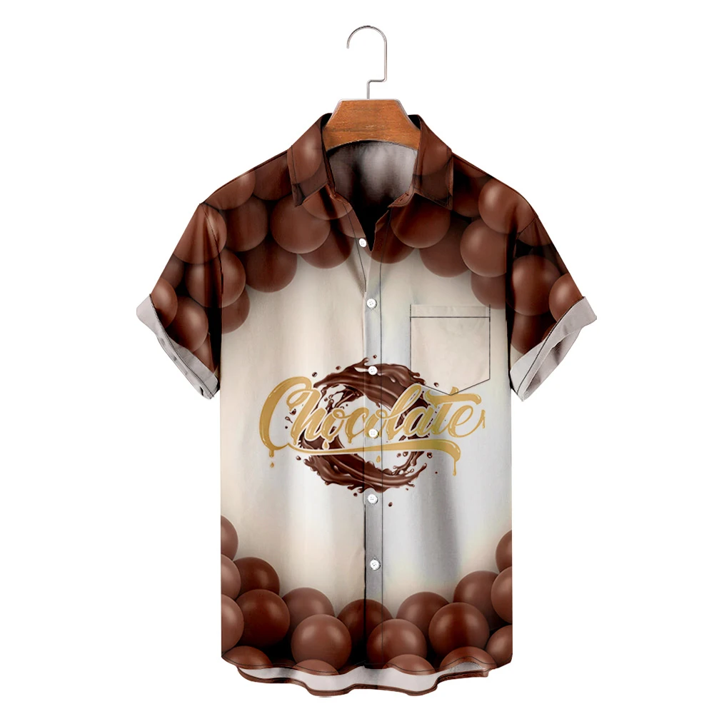 

Chocolate Print Style Short Sleeve Shirt Casual Kawaii Unisex Clothing