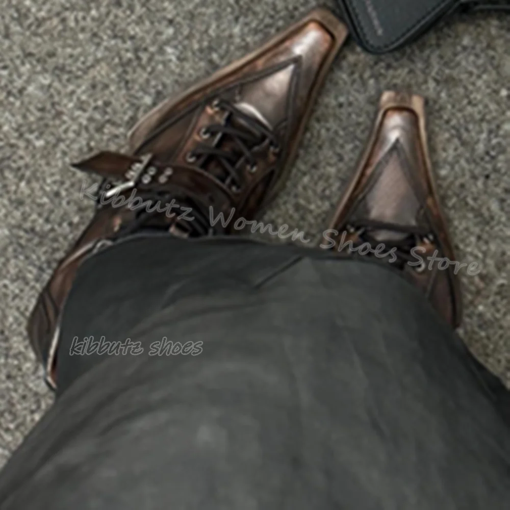 Винтажные ковбойские ботильоны из натуральной кожи на шнуровке элегантная