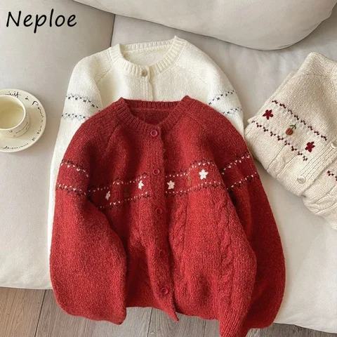 Neploe новый французский стиль свежий литературный свитер с цветочной вышивкой панели ажурный корейский кардиган корейский пригородный тянущий Femme