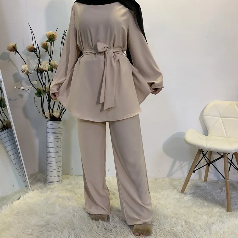 Eid Dubai Abaya Turkey Muslim Fashion Dress Muslim Sets Islam Clothing Women's Two Pieces Set Tops and Long Pants Female Kaftan