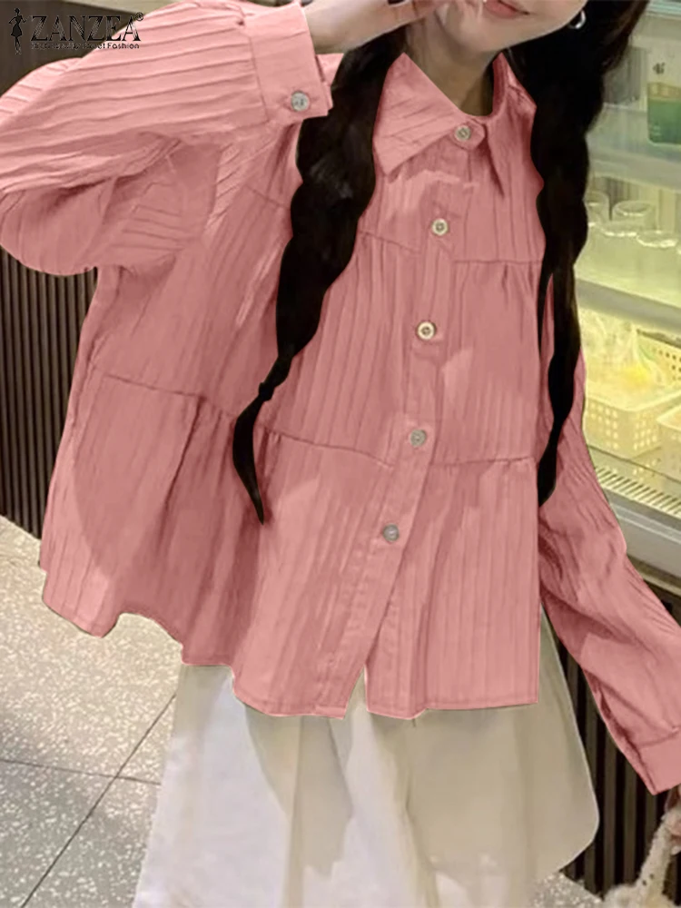 2024 женские повседневные рубашки с длинными рукавами и лацканами однотонные топы