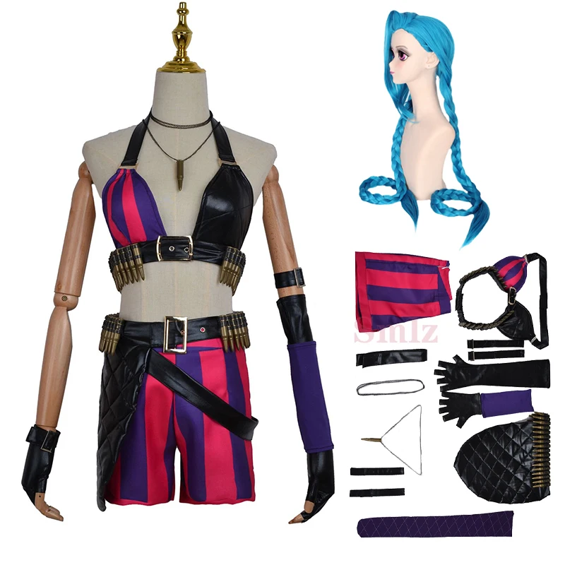 

LOL Game Crit Loli Jinx Cosplay Costume Jinx Original Skin Magical Uniforms Blue Wigs Hair For Women Girls Party Clothing