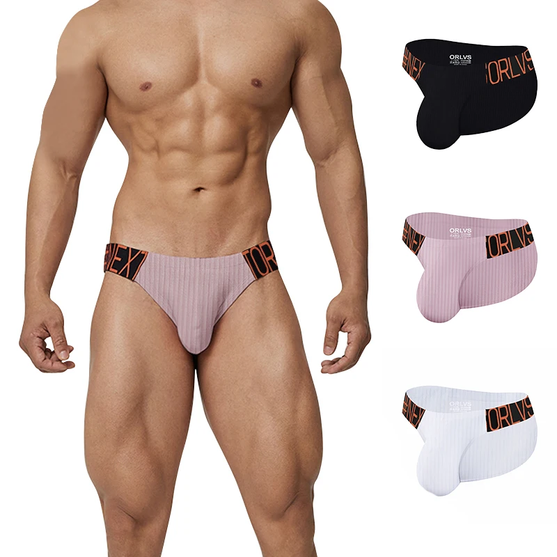 

ORLVS Men's Briefs Trendy Sexy Pure Cotton Pit Cloth Young Men Low Waist Hip Lift Close-fitting Wide Belt High Slit Underwear