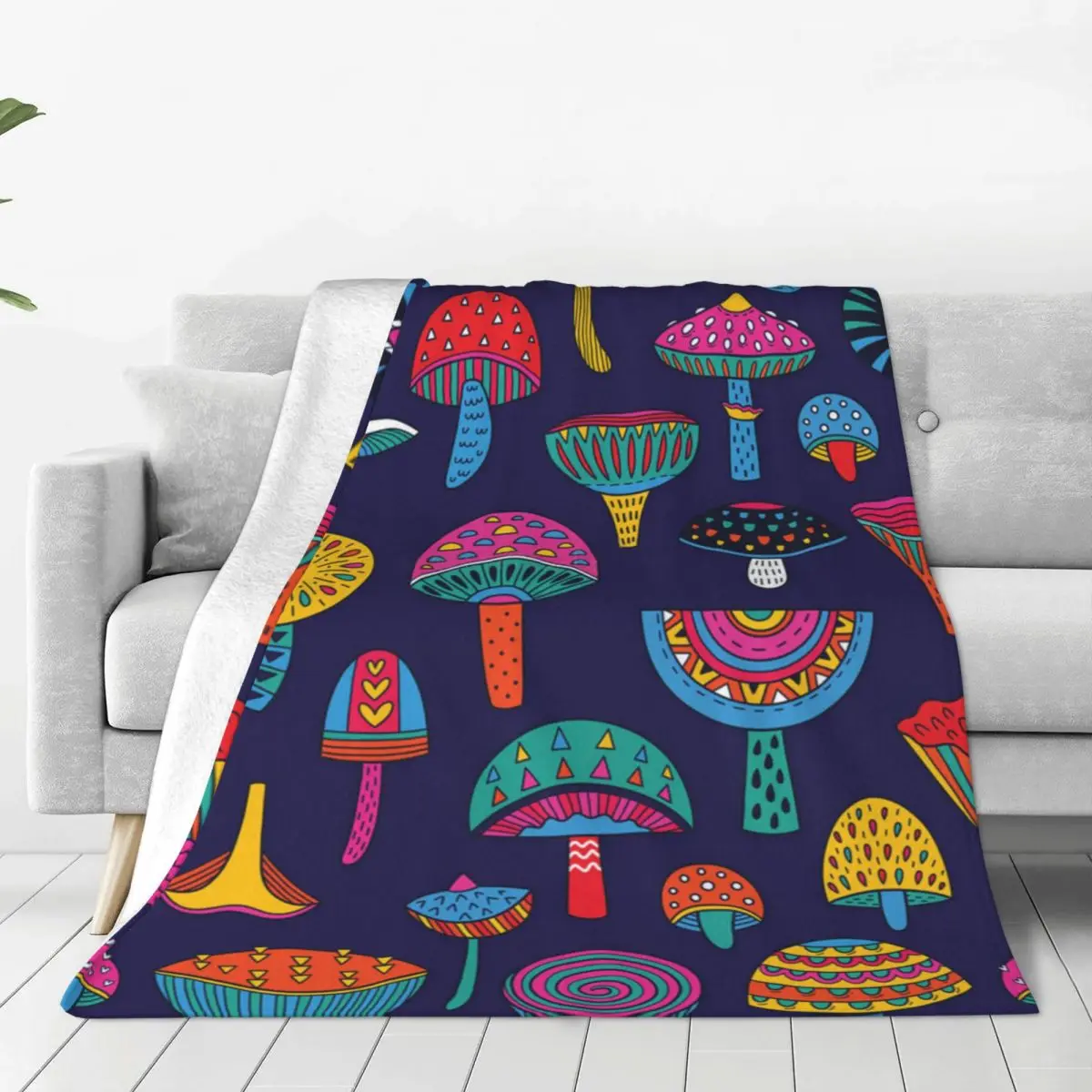 

Abstract Colorful Mushrooms Blanket Cover Flannel Ethnic Boho Super Warm Throw Blankets for Bedroom Sofa Bedroom Quilt