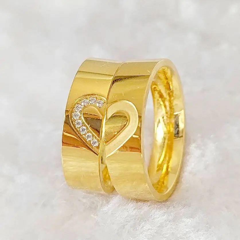 

Дизайнерские обручальные кольца для влюбленных и сердец, комплект для мужчин и женщин, парные высококачественные блестящие ювелирные кольца с покрытием из 18-каратного золота