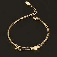 leeker korean fashion 2 layers heart cross moon star chain bracelet for women rose gold silver color accessories jewelry 288 xs6