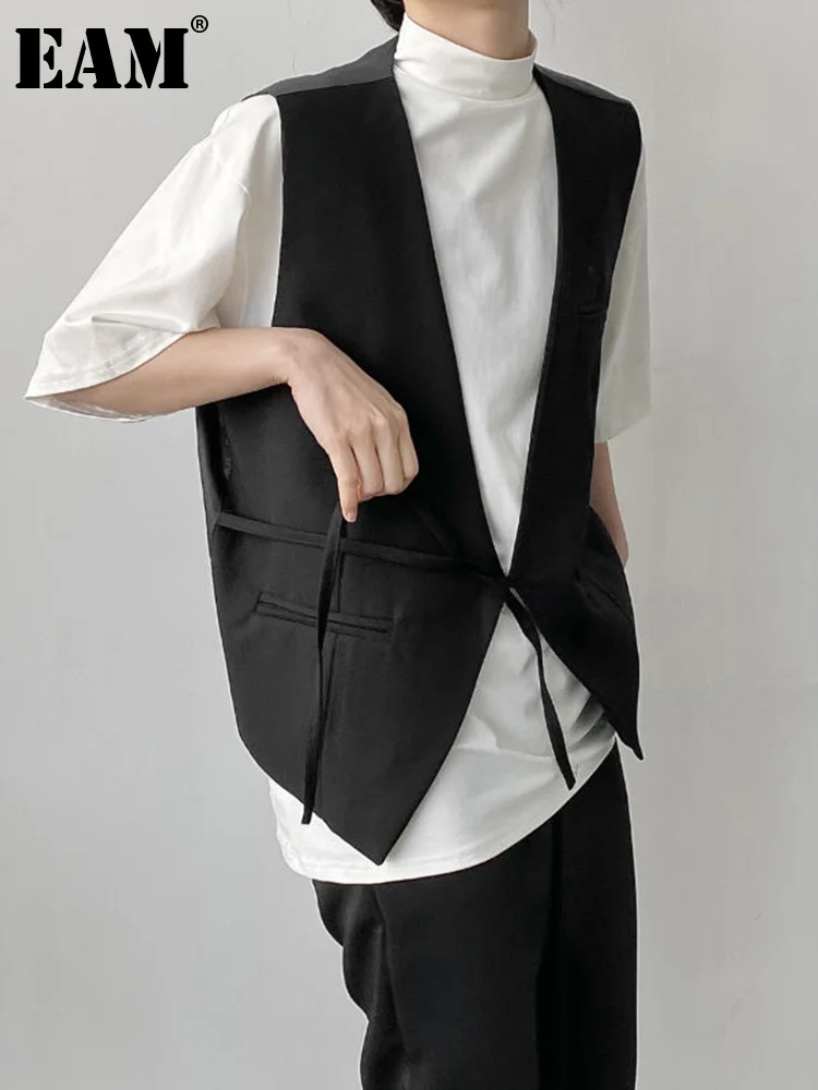 

Women Loose Fit Black Brief Casual Big Size Bandage Vest New V-collar Sleeveless Fashion Tide Spring Autumn 2023 1DF0923