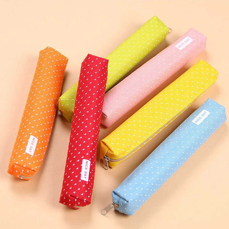 

Kawaii Small Fresh Canvas Zipper Pencil Cases Kawaii Dot Fashion for Women School Supplie Stationery Bag