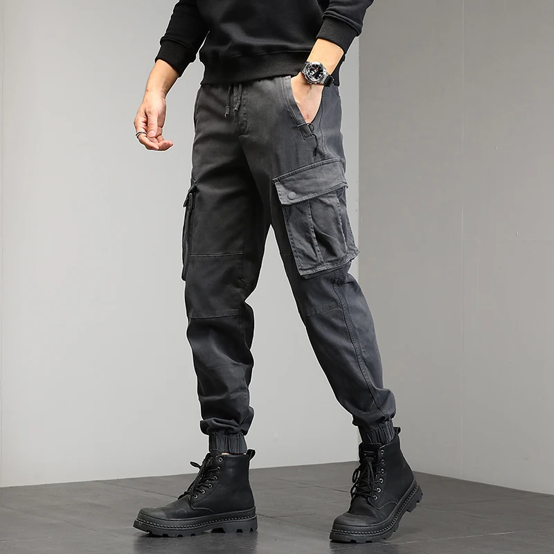 

New Cargo Pants Men Autumn Pocket Drawstring Trouser Mens Casual Skinny Army Long Pants Fashion Joggers Sweatpants Sportswear